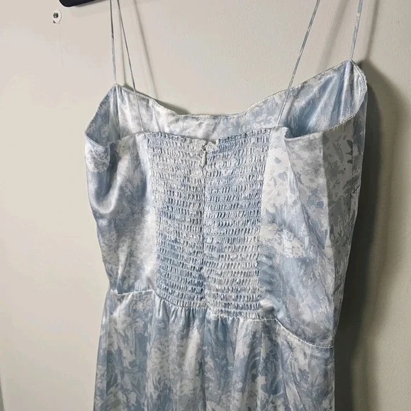 NWT Reformation Frankie Silk Dress Idyllic Blue White Floral Square Neck  US 8